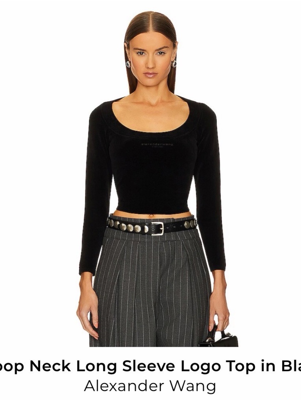 Alexander Wang Black Scoop Neck Long Sleeve Logo Top